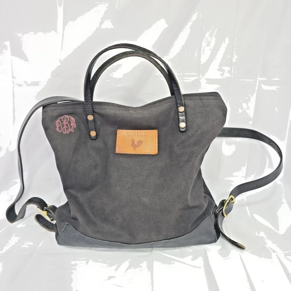 Meanwhile Back On the Farm Black Canvas Leather Convertible Backpack Distressed